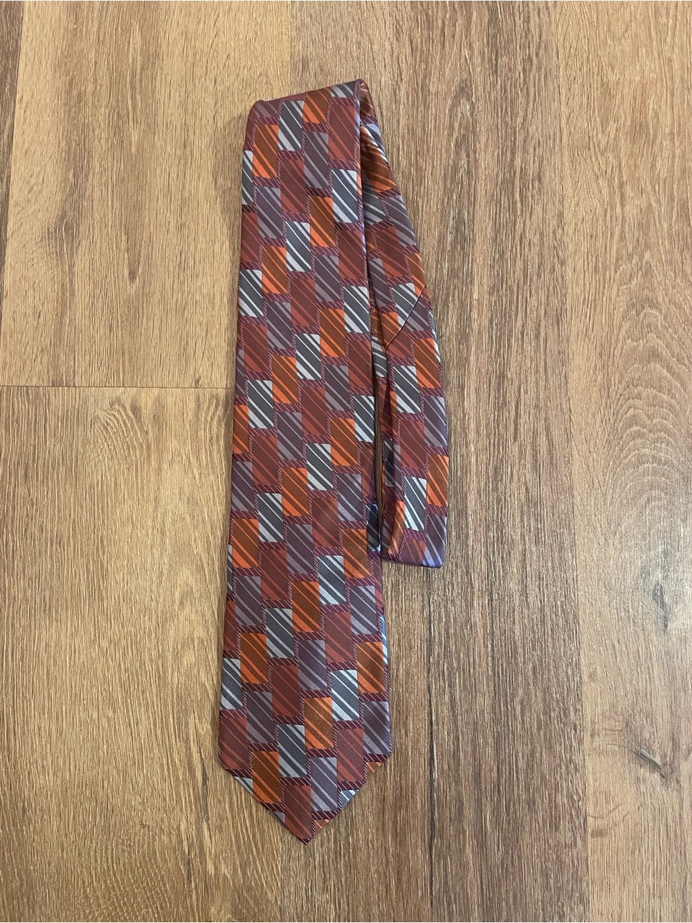 Pronto Uomo Geometric 100% Silk Abstract Men’s Tie Orange Gray Fall